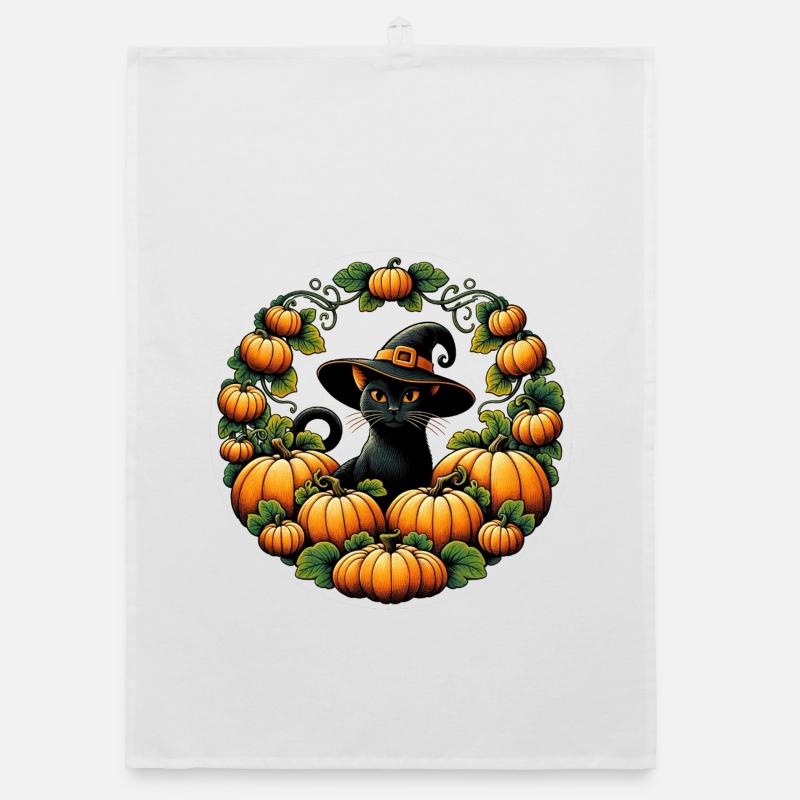 Chat Sorcière du Cercle de Citrouilles Torchon bio
