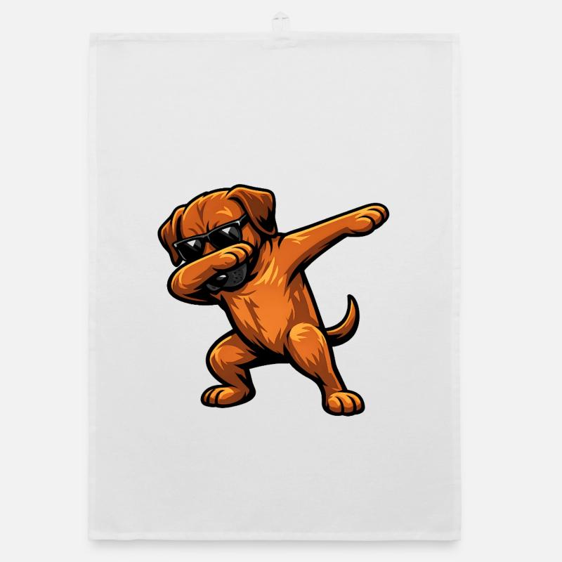 Dabbing Rhodesian Ridgeback Organic Geschirrtuch