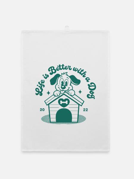 Life Is Better With A Dog Cartoon - Organic Geschirrtuch - Weiß - Vorne