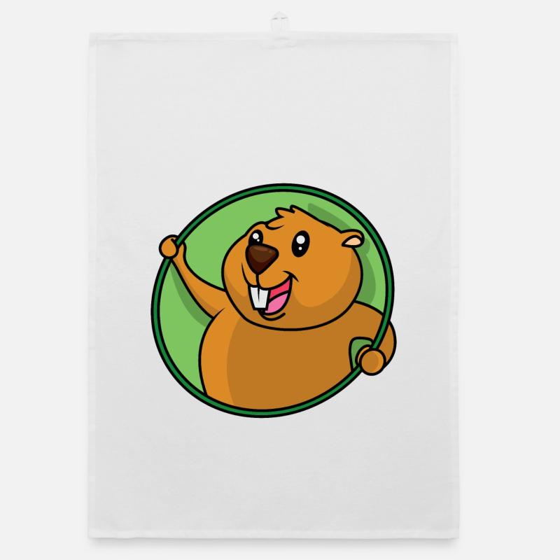 Funny beaver design Organic dish towel