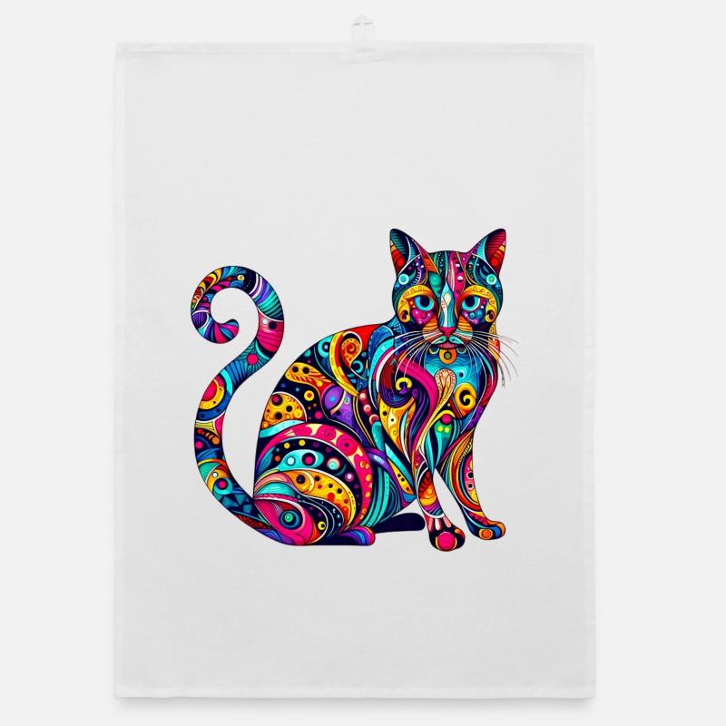 Katze - Organic Geschirrtuch - Weiß