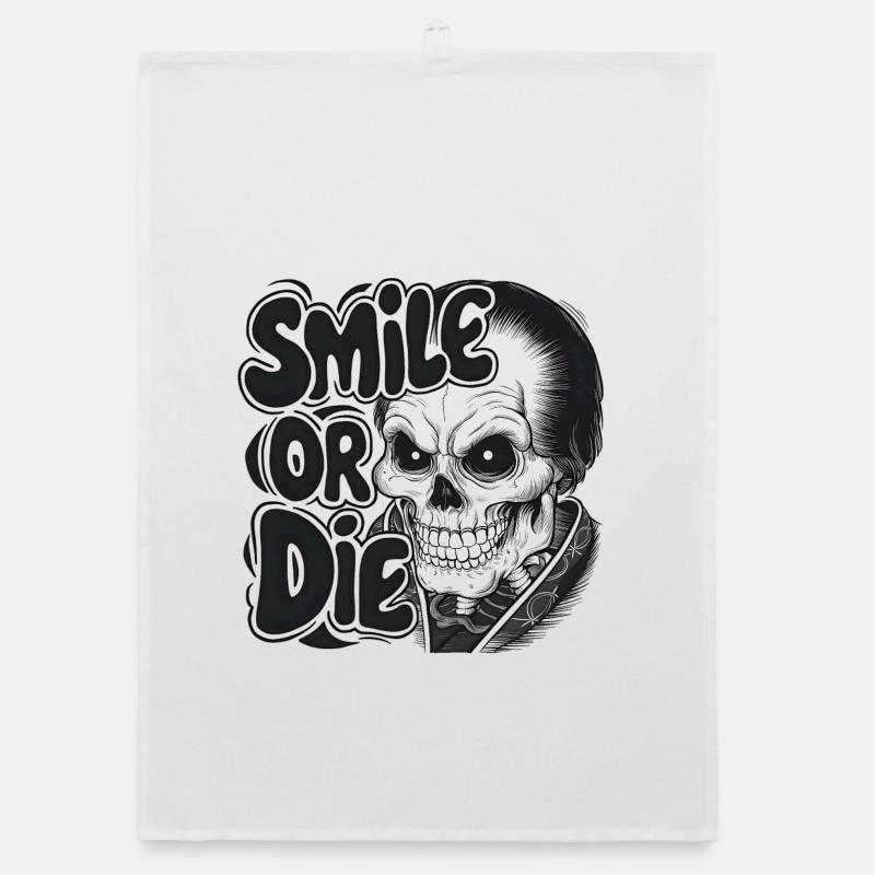Vampire Skeleton with Text Smile or Die Organic dish towel
