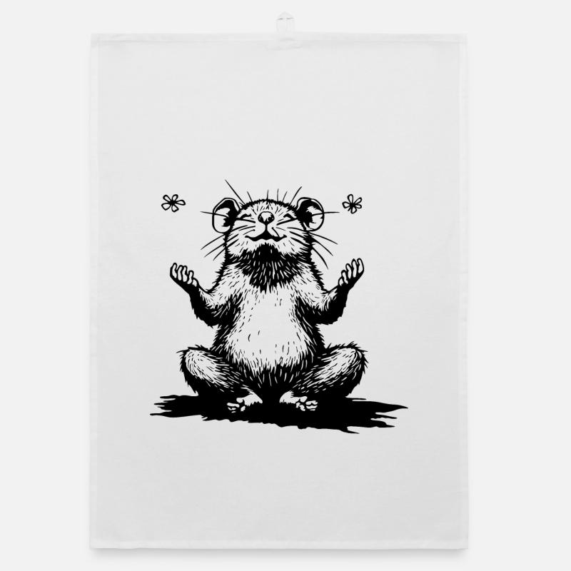 Hamster zen assis en noir et blanc - Torchon bio - blanc