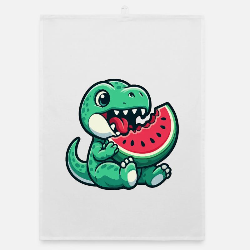 Dino T-Rex mit Wassermelone Sommerfrucht Spaß Organic Geschirrtuch