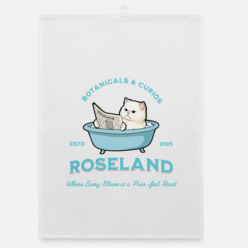 Cat Apprentice in Floral Bath Organic dish towel