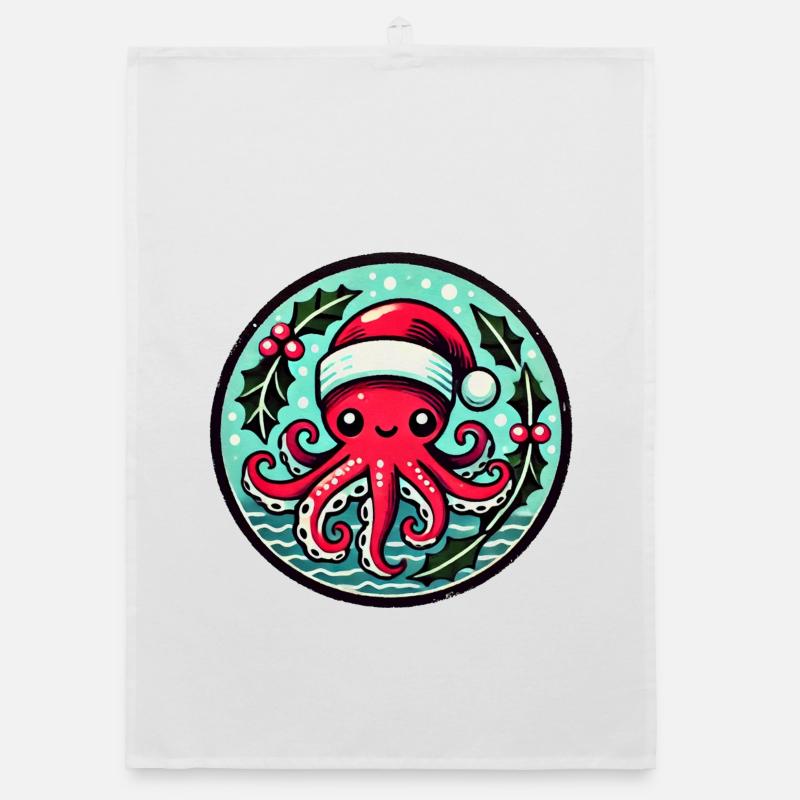 Santa Octopus Christmas Patch Organic dish towel