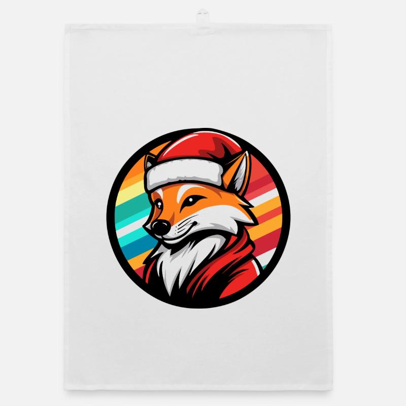 Fuchs im Santa-Look mit Regenbogen - Organic Geschirrtuch - Weiß