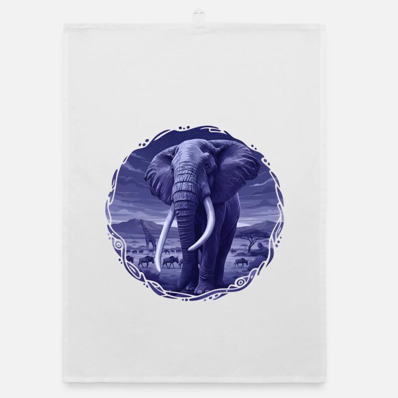 Éléphant nocturne dans la savane - Torchon bio - blanc