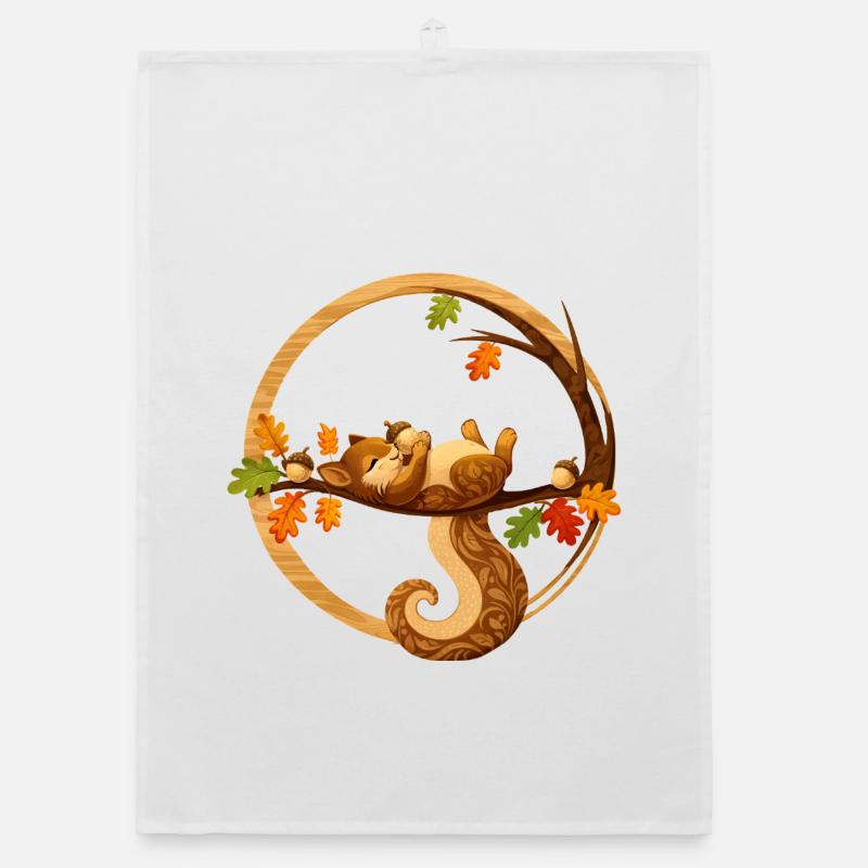 Sleeping squirrel in the autumn circle Organic dish towel