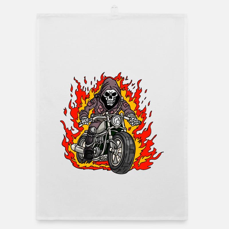 Skeleton Motorcycle Flames Organic dish towel