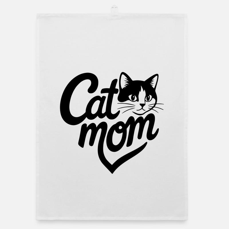 Cat Mom Herz und schwarzweiße Katze - Organic Geschirrtuch - Weiß