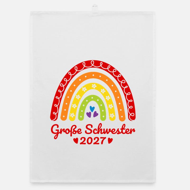 Große Schwester 2027 Boho Regenbogen bunt Organic Geschirrtuch