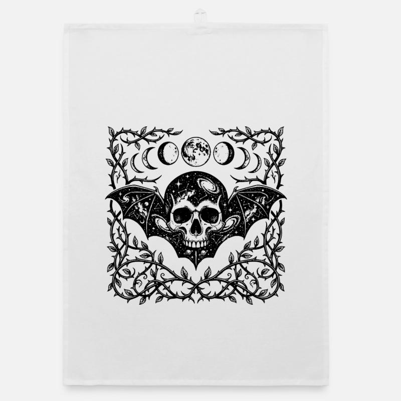 Celestial Skull Gothic Bat Wings Design Organic dish towel