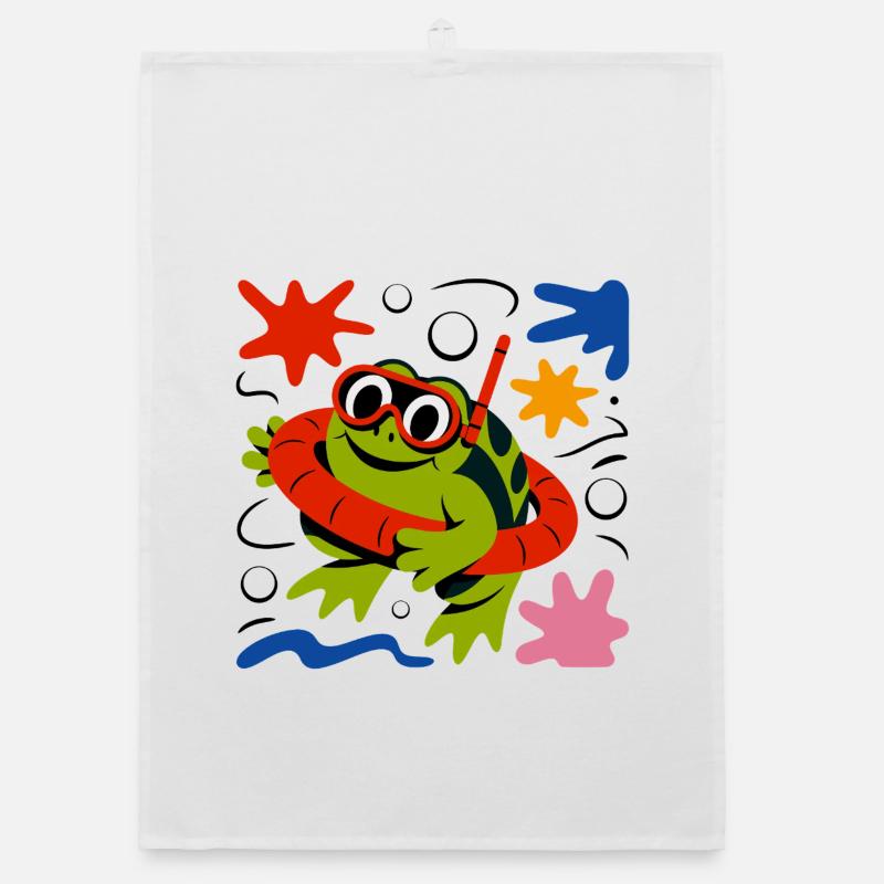 Frog with diving goggles Organic dish towel