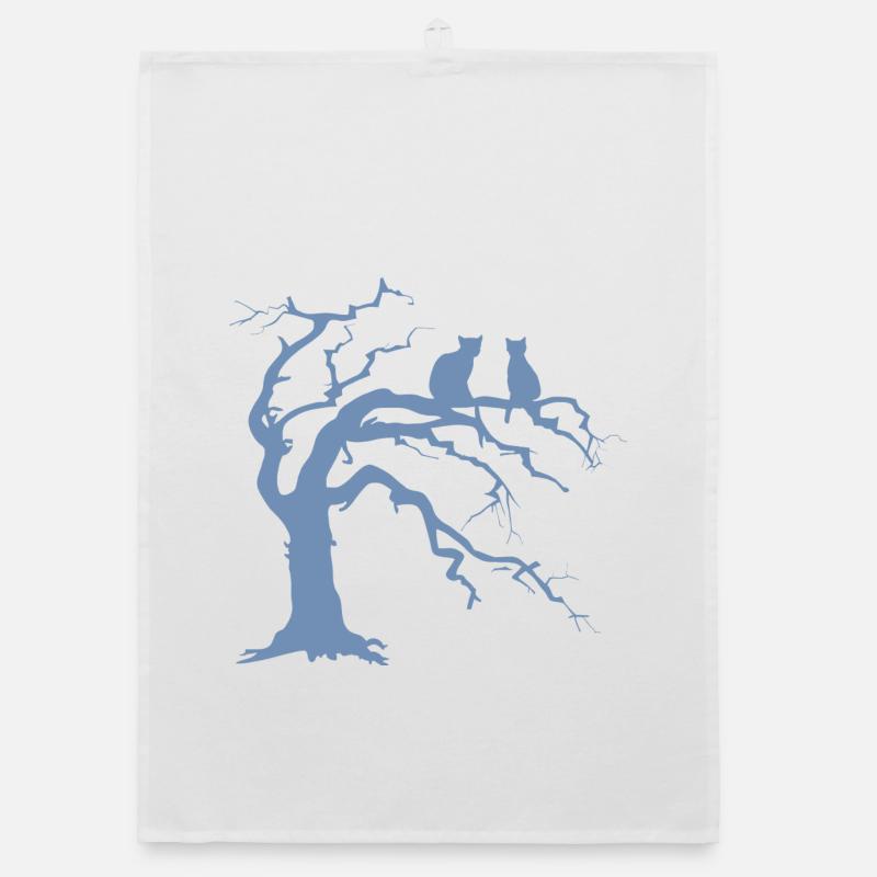 Dead tree with 2 cats silhouette Organic dish towel