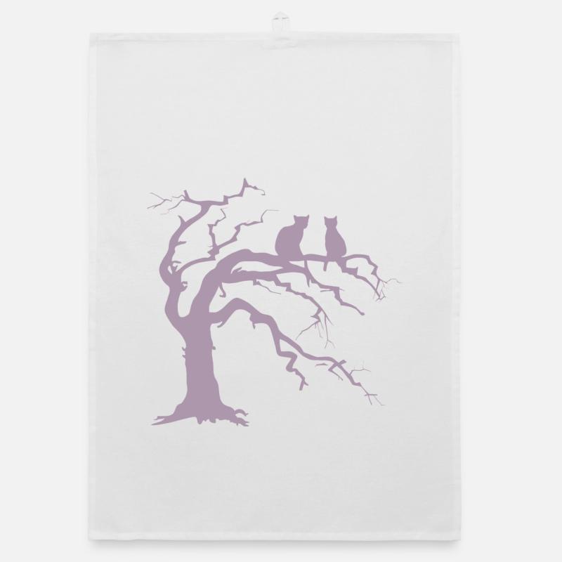 Dead tree with 2 cats silhouette Organic dish towel