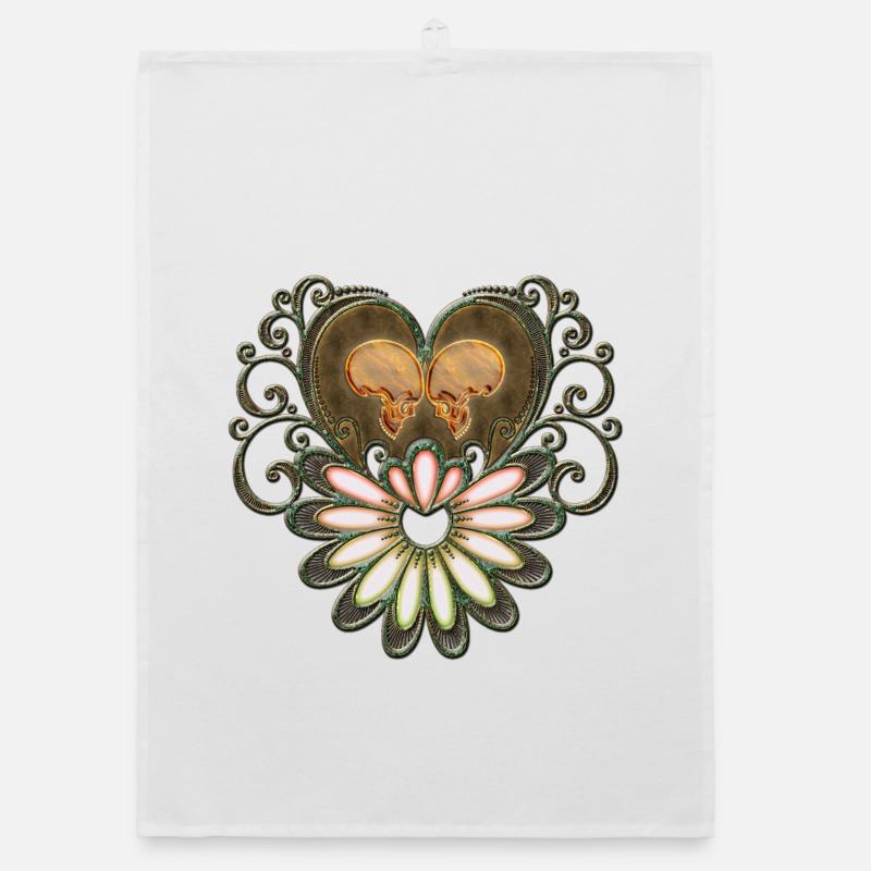 Wonderful heart with skulls Organic dish towel
