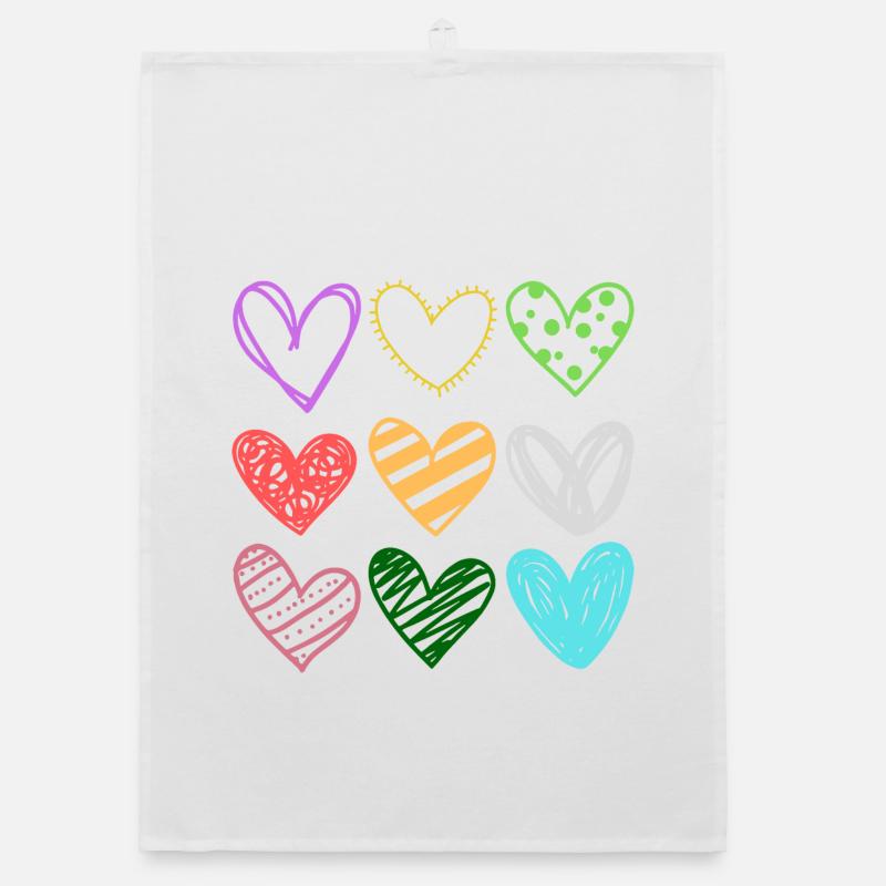 Colorful Doodle Hearts Pattern Organic dish towel