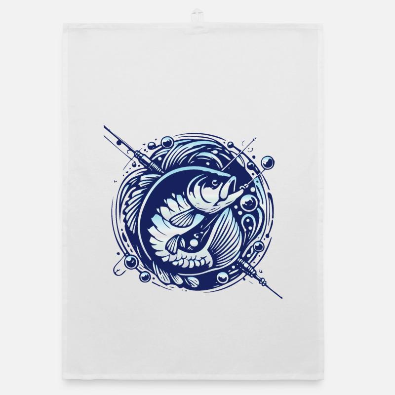 Frogfish with water bubbles design - Organic dish towel - white
