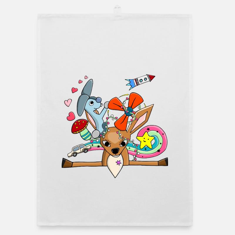 Cerf mignon, collage de lapin avec arc-en-ciel Torchon bio