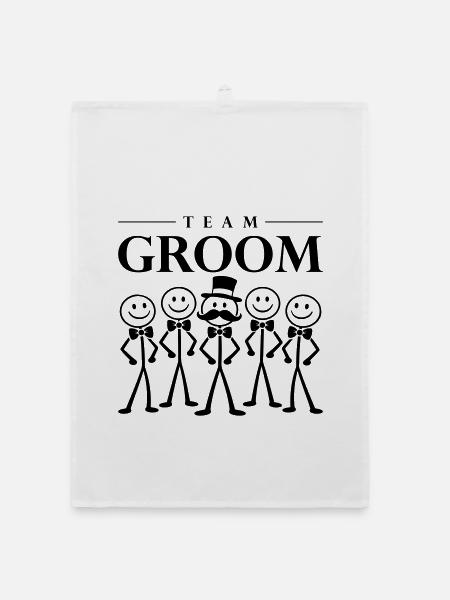 Team Groom Strichmännchen Gruppe Schwarz - Organic Geschirrtuch - Weiß - Vorne