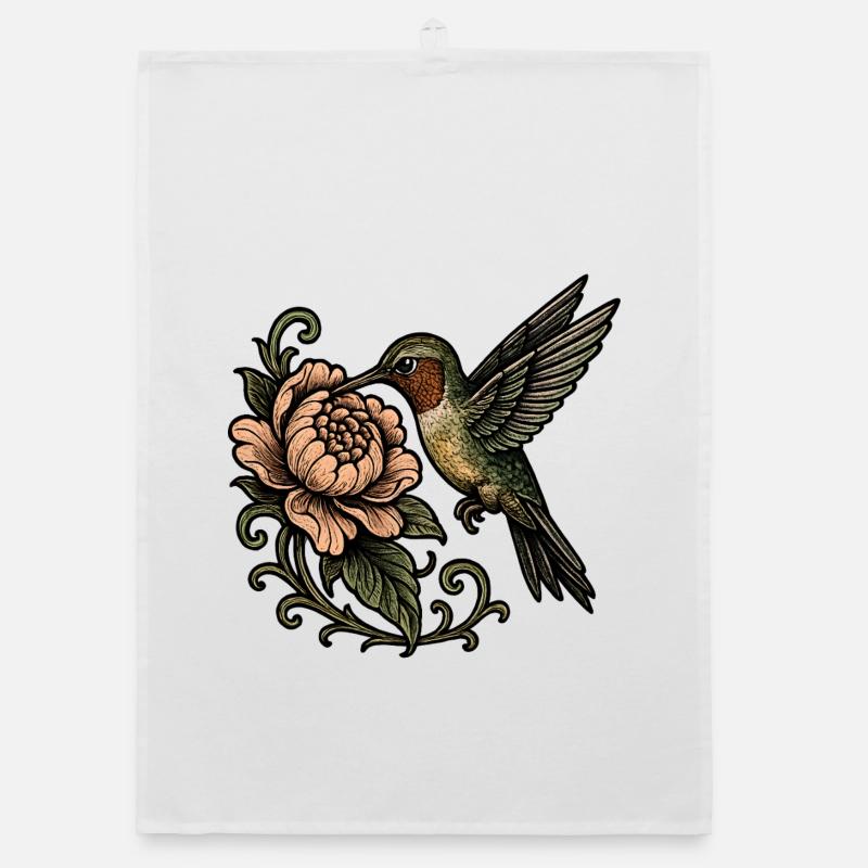 Colibri avec un tatouage vintage rose Torchon bio