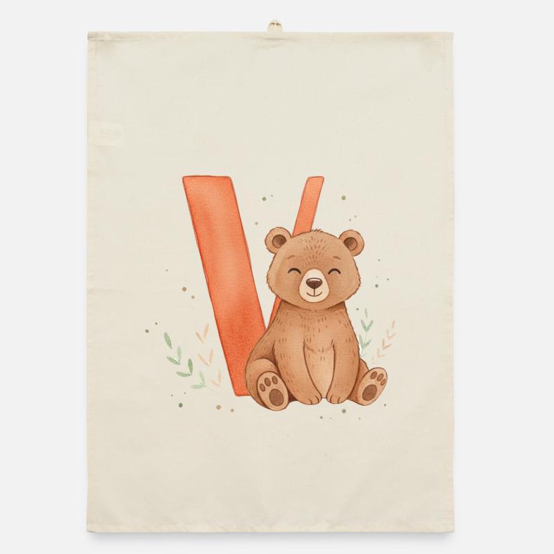 Petit ours mignon avec V Torchon bio