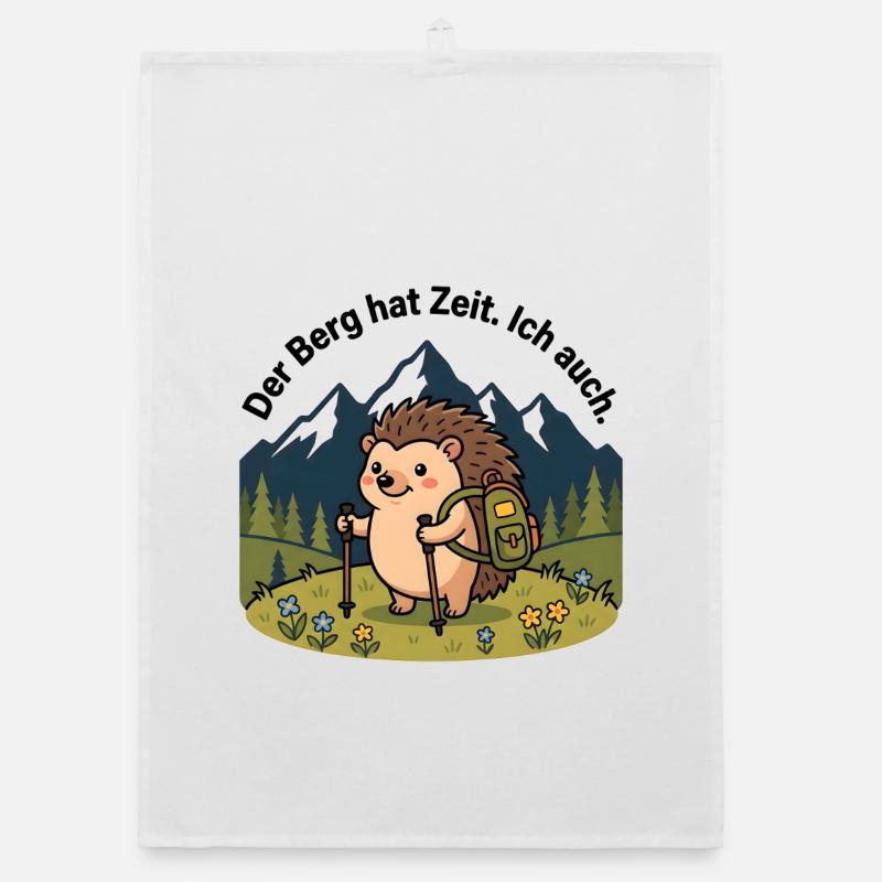 Der Berg hat Zeit. Ich auch. – Igel Wandershirt - Organic Geschirrtuch - Weiß