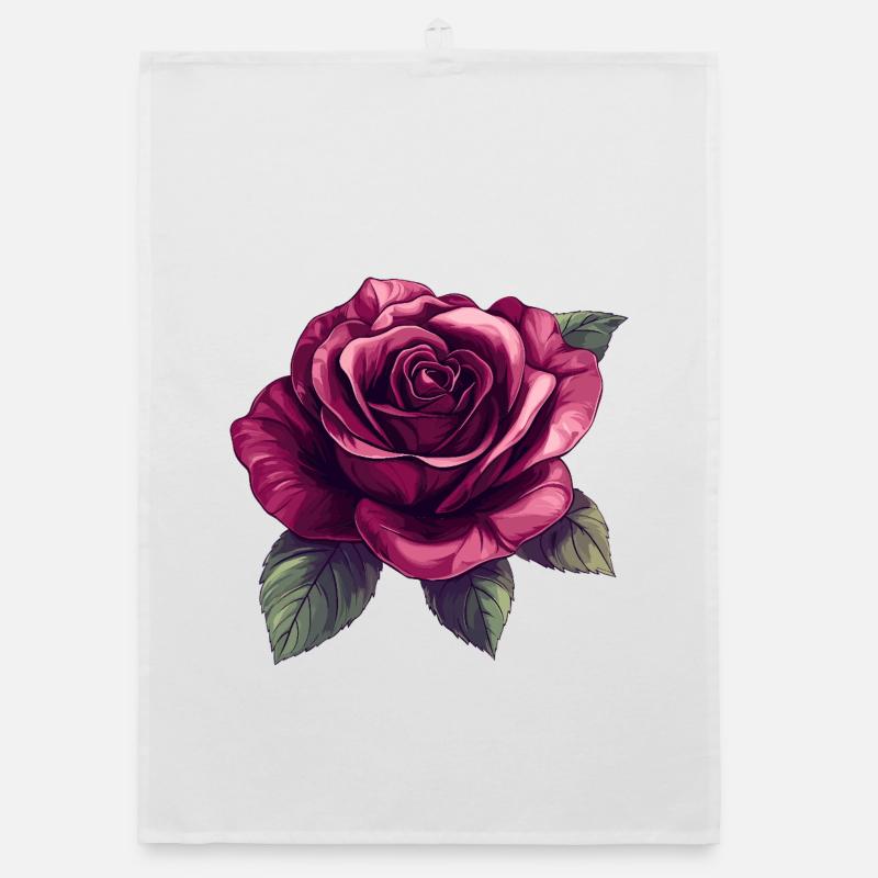 Dunkelrose Blütenillustration Organic Geschirrtuch