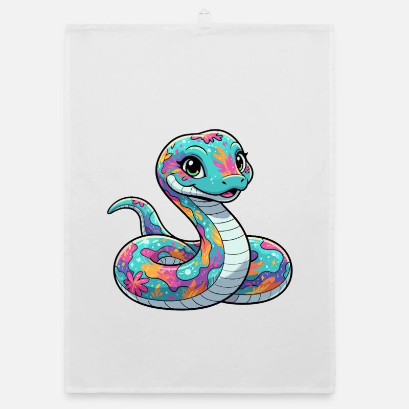 Serpent fleur coloré Torchon bio
