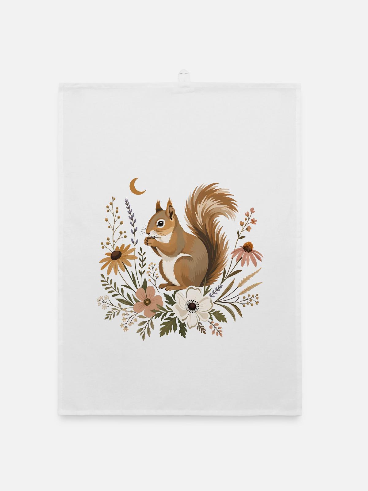 Eichhörnchen Floral - Organic Geschirrtuch - Weiß - Vorne