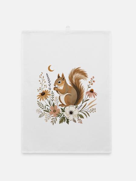 Eichhörnchen Floral - Organic Geschirrtuch - Weiß - Vorne