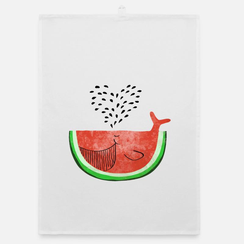 Pastèque Wal - melon Walvis - Fruit -Love - Torchon bio - blanc