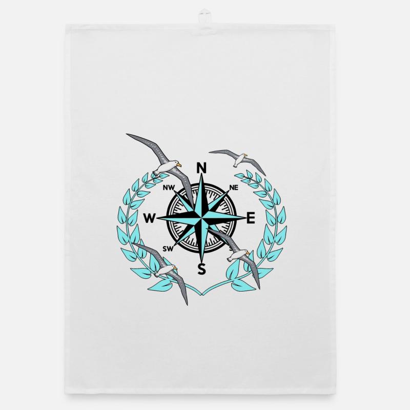 Compass Wind Rose Seagulls Nautical Maritime Seafaring Organic dish towel