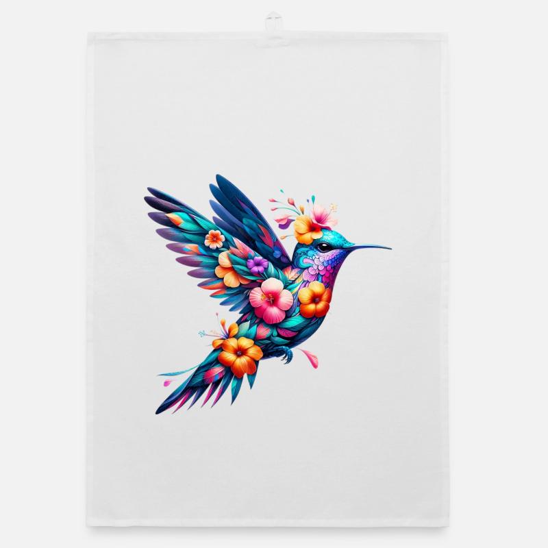 Colibri décoré de fleurs Torchon bio