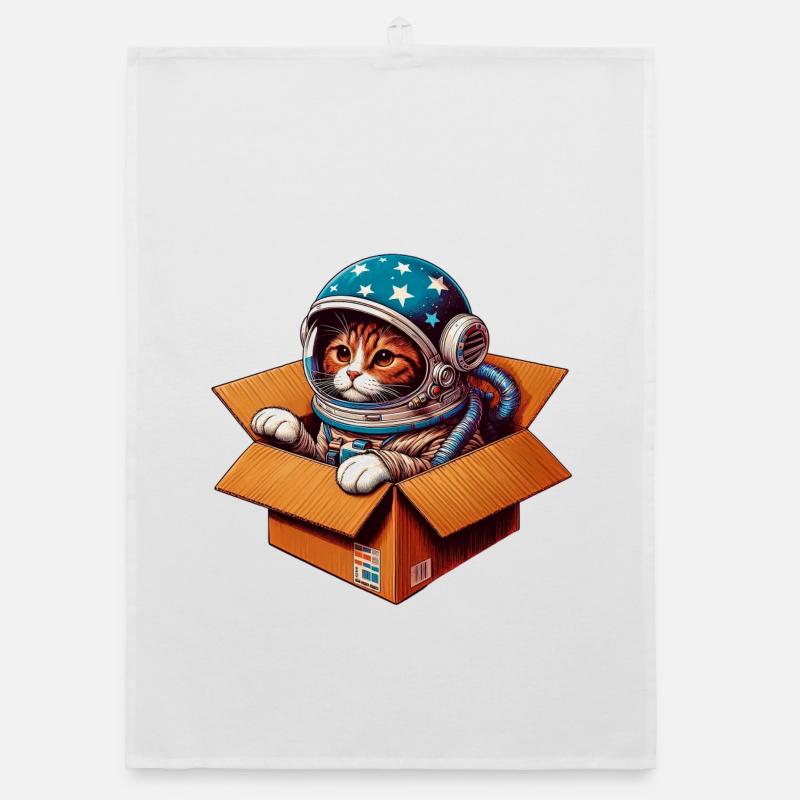 Katze Astronaut - Organic Geschirrtuch - Weiß