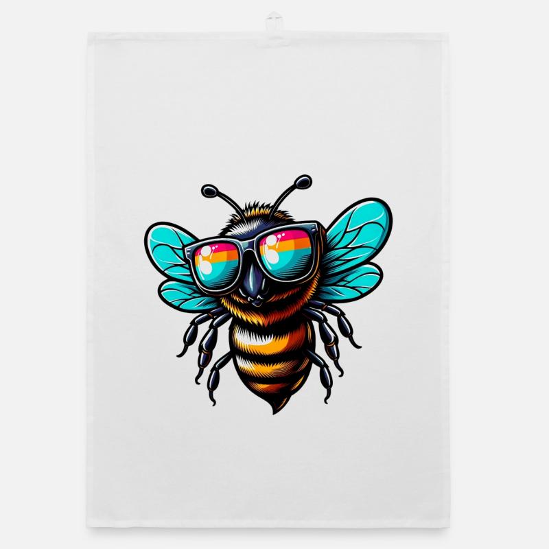 Biene mit Sonnenbrille - Organic Geschirrtuch - Weiß