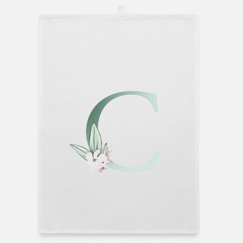 C Monogramme, Floral, Personnalisable Torchon bio