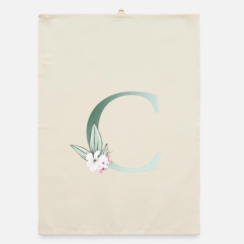 C Monogram, Floral, Customizable Organic dish towel
