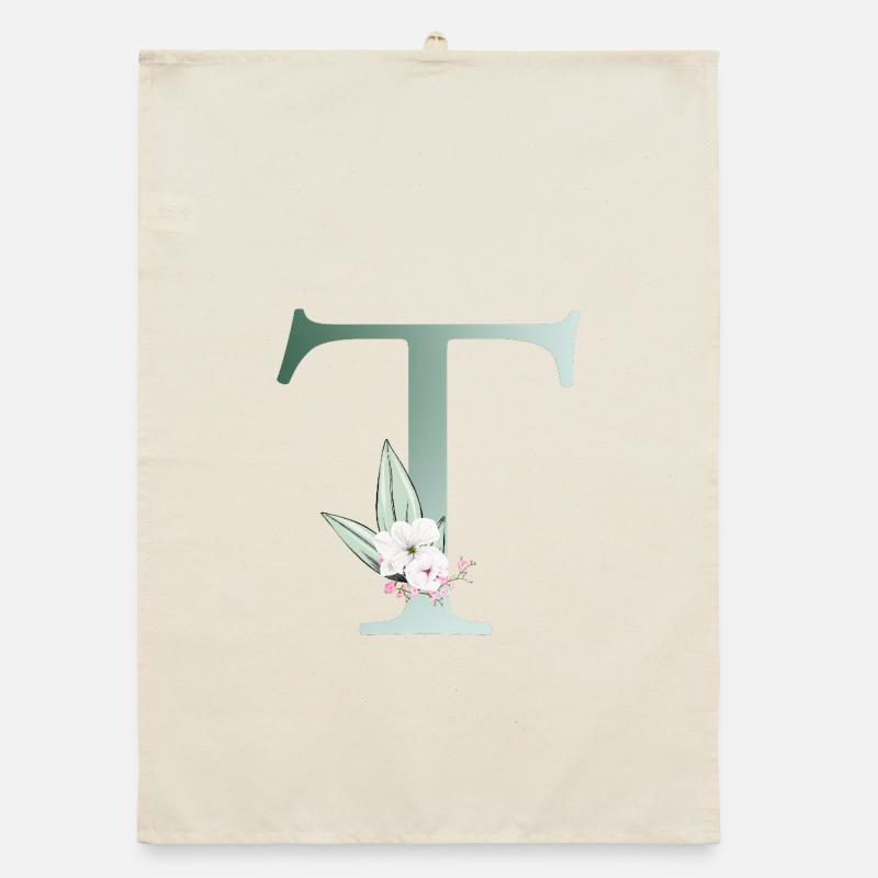 T Monogram, Floral, Personalizable Organic dish towel
