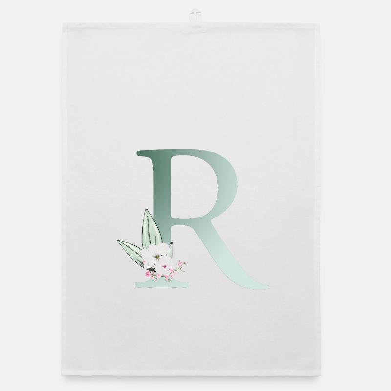 R Monogram, Floral, Personalizable Organic dish towel