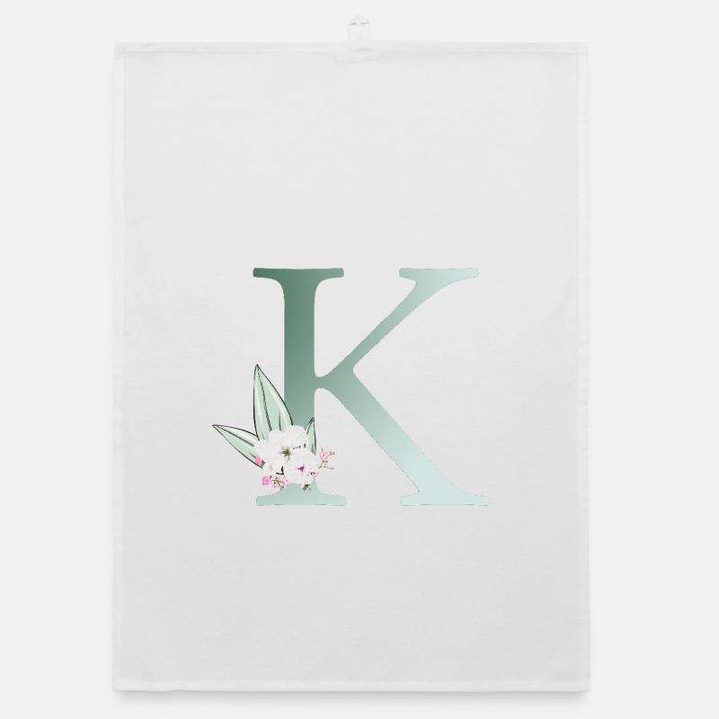 K Monogramm, Floral, personalisierbar Organic Geschirrtuch