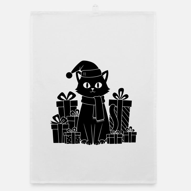 Chat de Noël entre les cadeaux Torchon bio