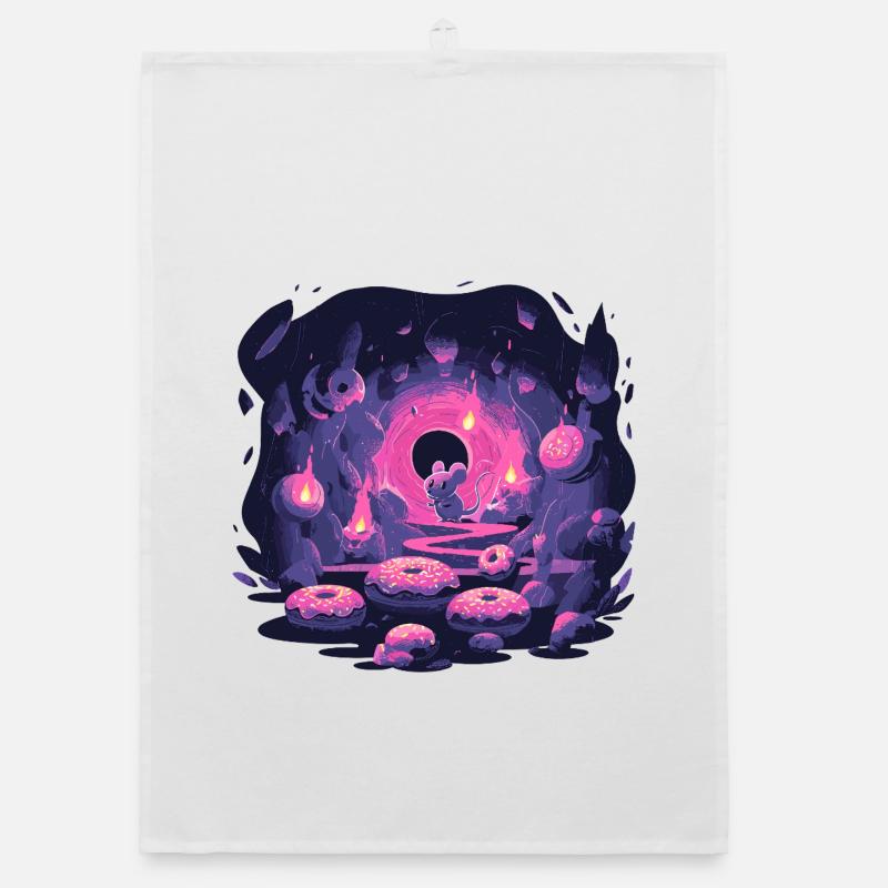 Neon Mouse Cave with Donuts Organic dish towel