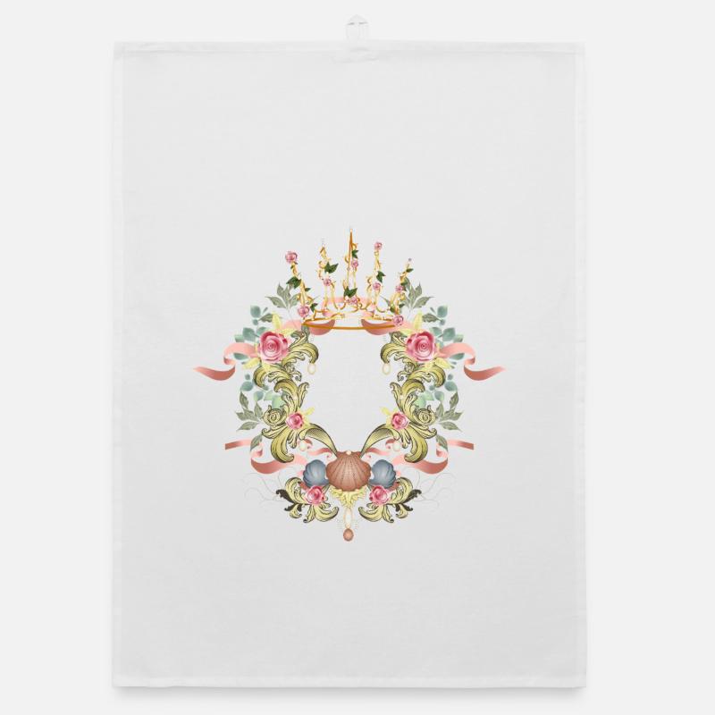 Baroque frame with crown, roses & shell ornament Organic dish towel