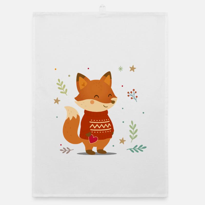 Un renard mignon en pull avec un cœur Torchon bio