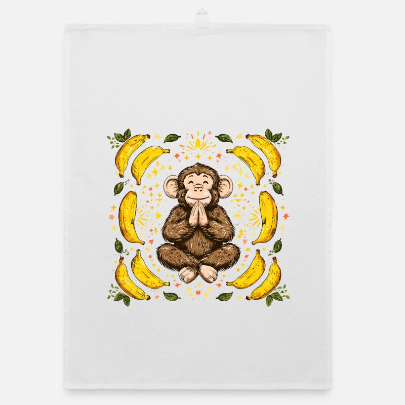Grateful monkey with banana ring Organic dish towel