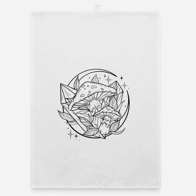Witchy Toadstool with Magic Crystal - Organic dish towel - white