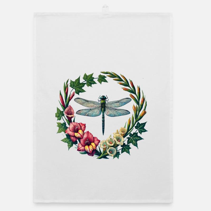 Libellen-Blumenkranzrahmen Organic Geschirrtuch