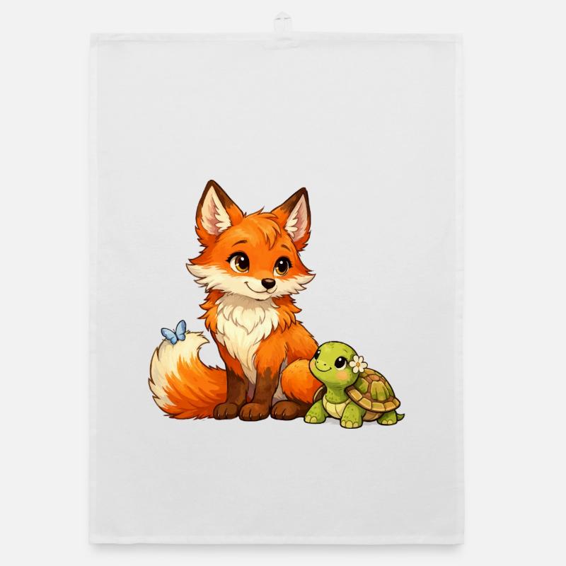 Fuchs und eine niedliche Schildkröte Organic Geschirrtuch